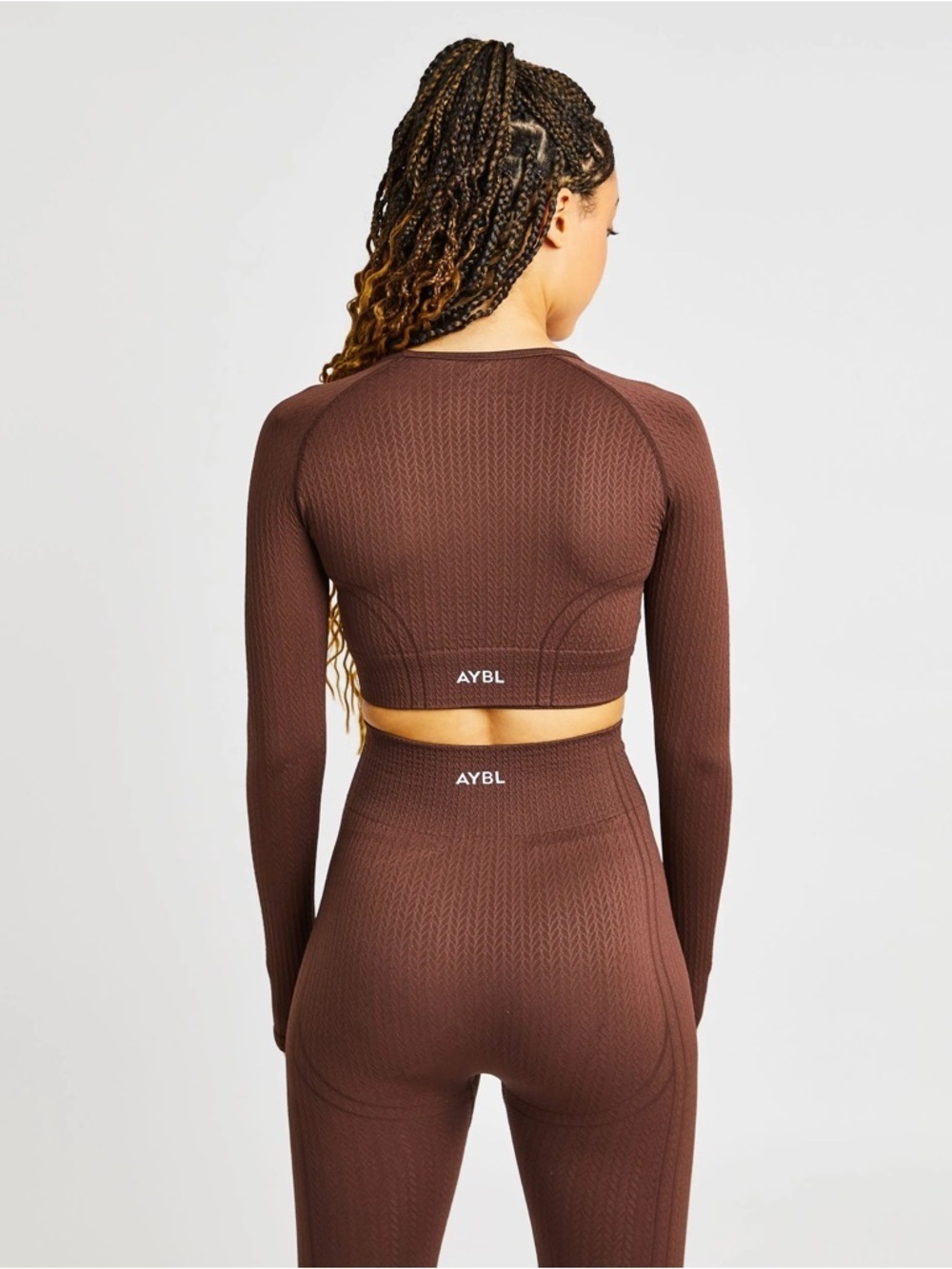 AYBL Chocolate Brown Seamless Long Sleeve Crop Top